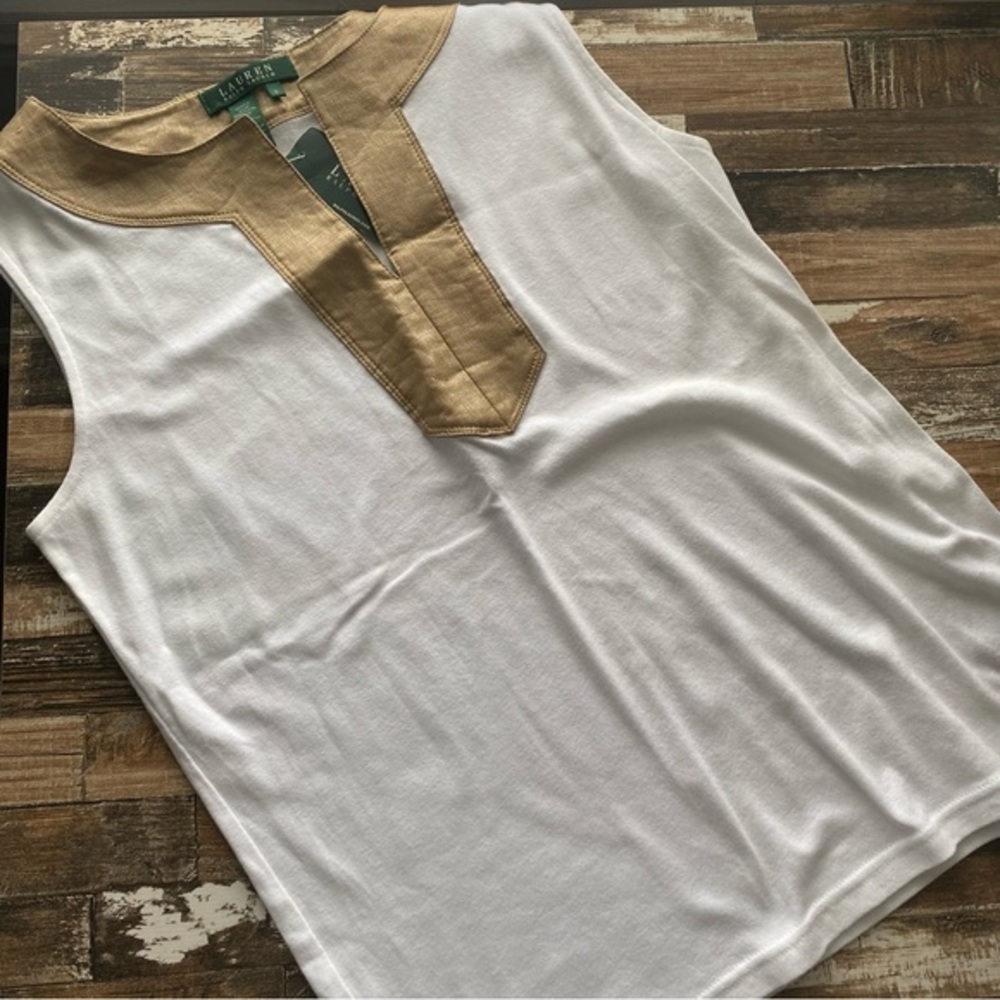 RL Woven Accented Neckline Knit Top